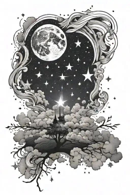 Moon And Night Sky Filled With Stars