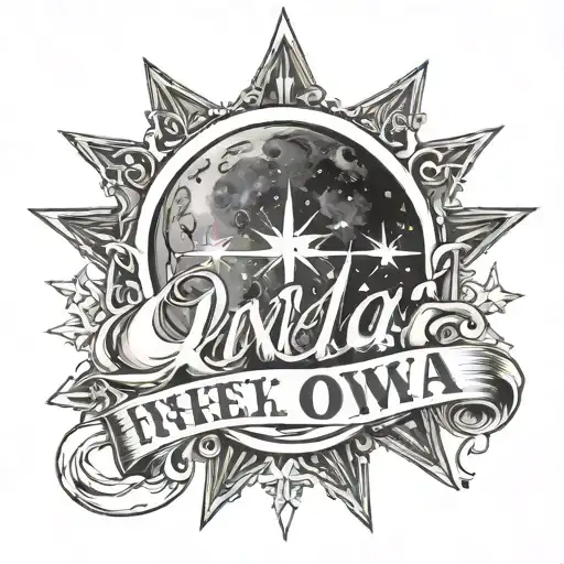 Inekela Omwa' In Italic With A Moon And 3 Stars Surrounding