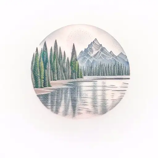 A Big River Flowing Between Mountains Filled With Trees And A Sunset In The Back