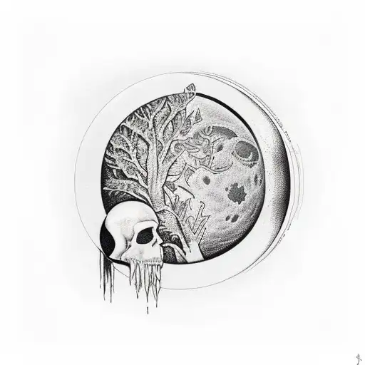 Creat One Black Florest With Moon And Alfred Hitchcock Silhuete