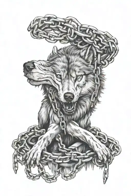 Wolf Dragged In Chains Dragged Into Hole