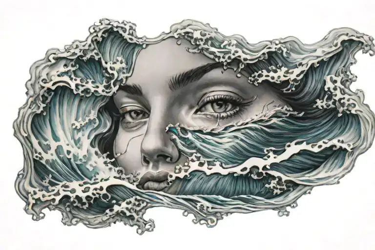 Face On Surface Of Ocean Waves