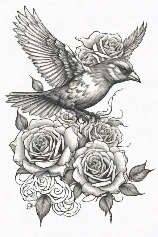 Roses Bird Flying Away