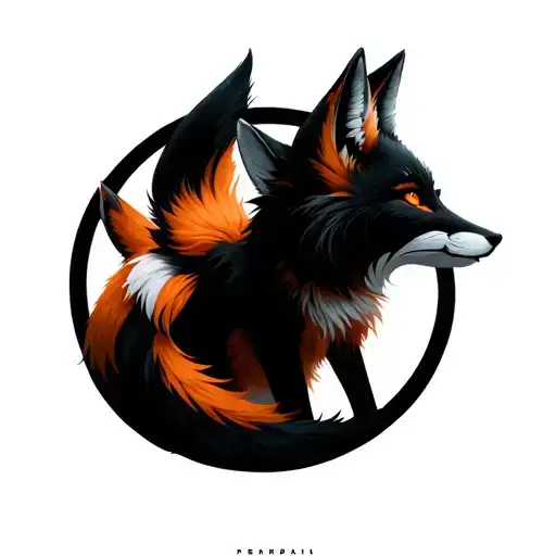 Full Body Zenko And Yako Katsune Foxes With 4 Tails In Circle