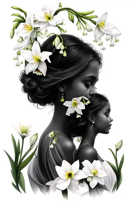 Tattoo Mother And Daughter Fine Lines Flowers Lily Of The Valley And Narcissus