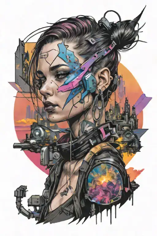 Cyberpunk Colorful Sunset Girl