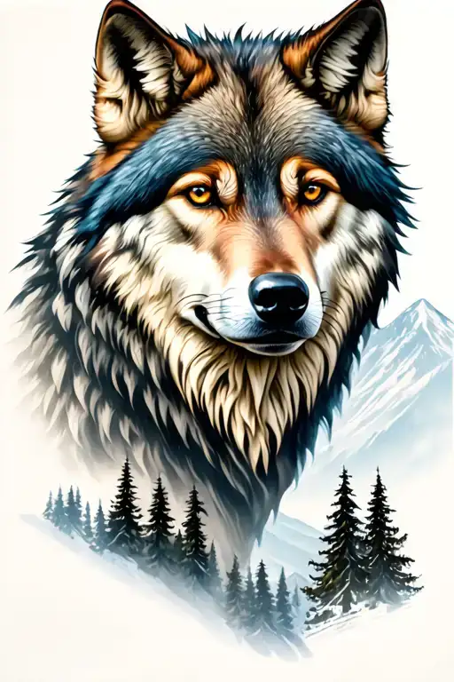 Wolf And Mountains And Trees