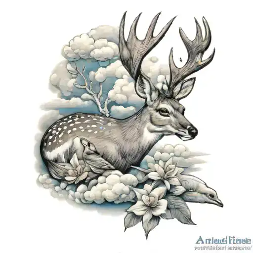 Deer Fish Paradise Dove Clouds
