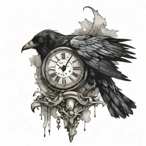 Raven Perched On A Broken Clock Face