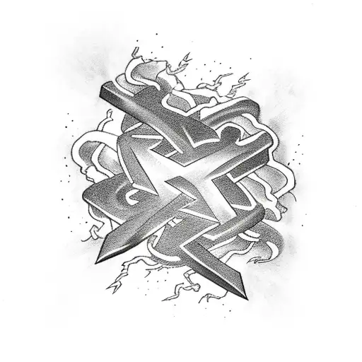 Thor's Hammer Of Marvel Surrounded By Lightning Bolts In Black And White