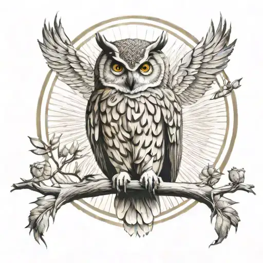 Beautiful Background Sun And Owl Perched