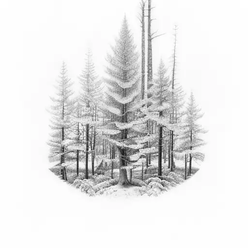 A Forest With Chess Pieces Hidden Among The Trees