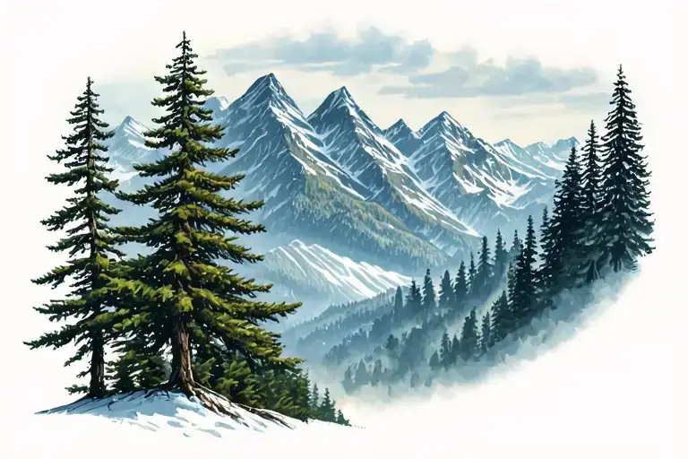 Pine Tree And Mountains