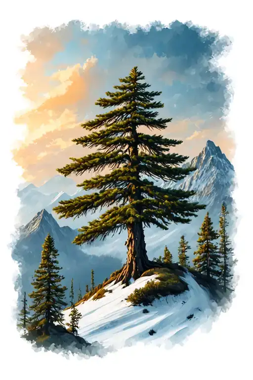 Pine Tree And Mountains