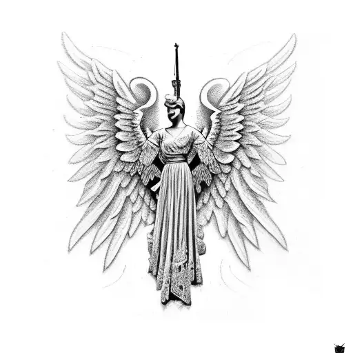 A Soldier Angel With Wings Made Of Intricate Lace Patterns