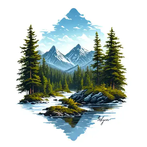 Forest Clearing With Mountains