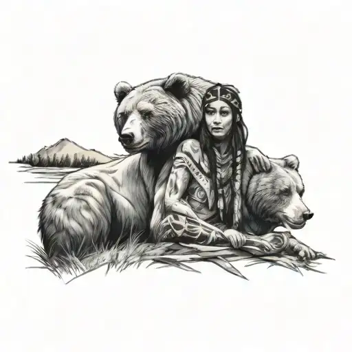 Bear With Native American Woman