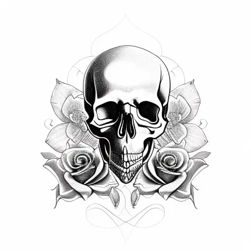 Skull With Rose And Butterfly