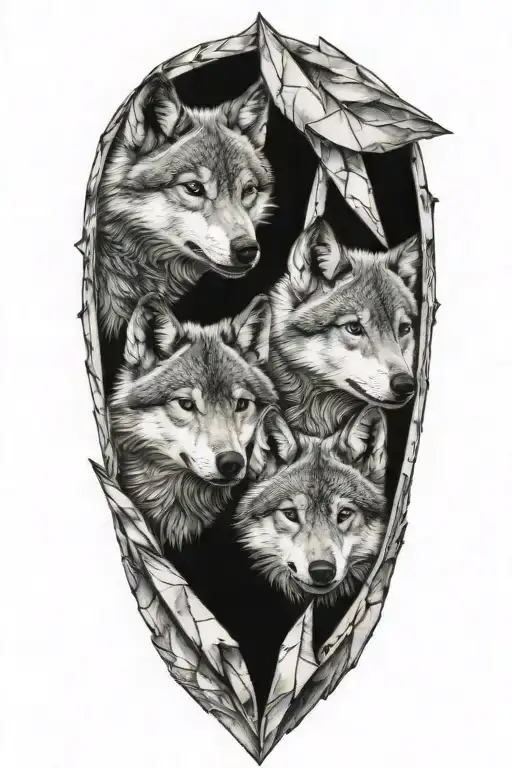 5 Wolf Pups Inside A Triangle