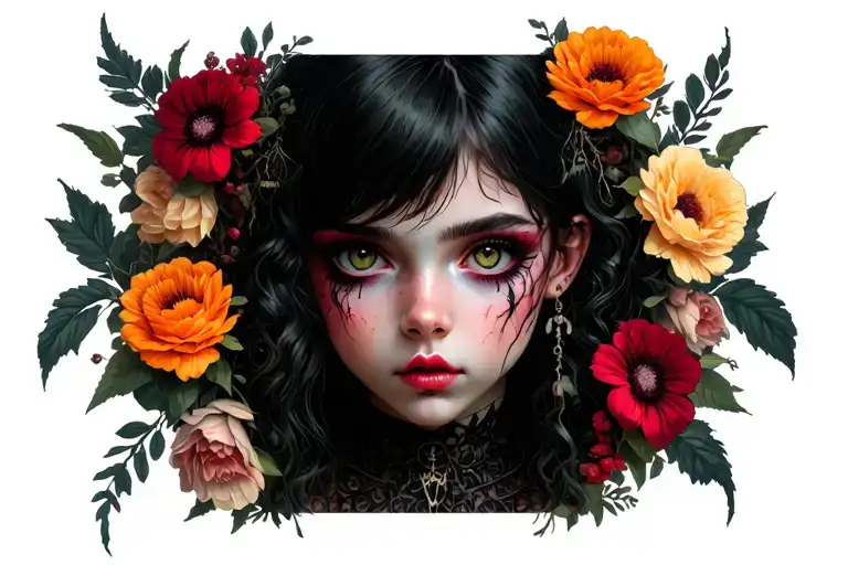Flowers Surrounding Gothic Ruthless Devious Girl
