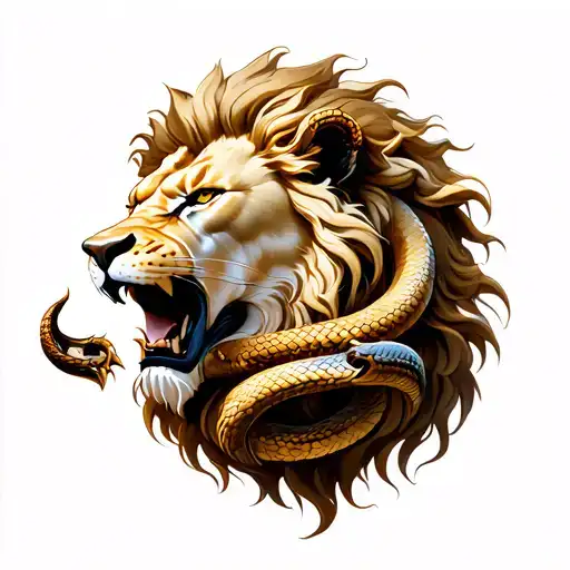 Triumphant Lion Crushing Head Of Serpent Coiled