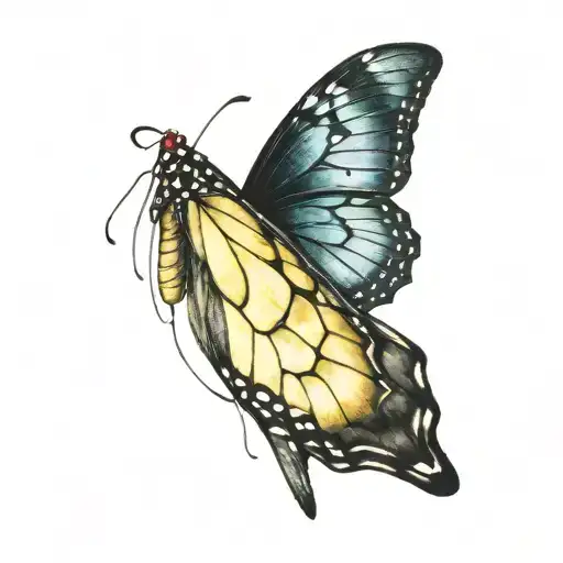 444 Vertically One One Side With One Half Of A Butterfly Wing On The Other Side