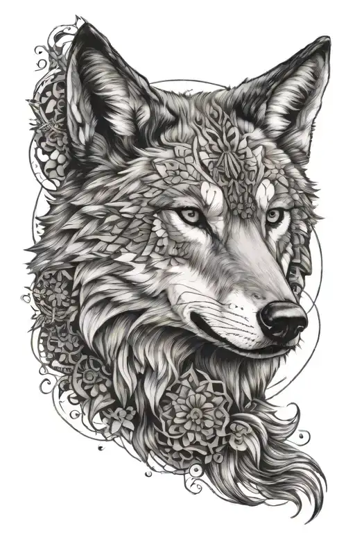 Asanoha Wolf Mandala Design Incorporating Elements