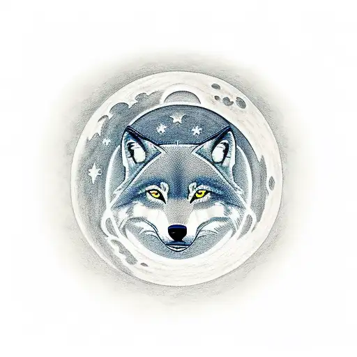 A Minimalist Tattoo Of A Wolf Howling At The Moon In A Serene Natural Landscape