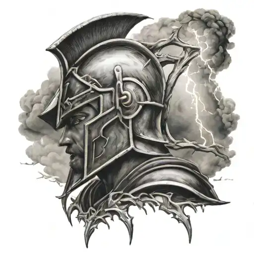 Spartan Looking Up At A Lightning Storm Cloud