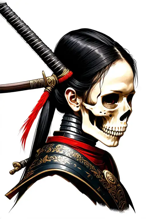 Half Female Samurai Half Skeleton