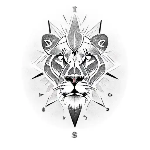 Realistic And Geometric Lion And Compass Tattoo On Forearm