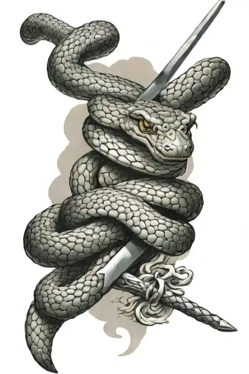 Snake Coiled Around A Katana Sword