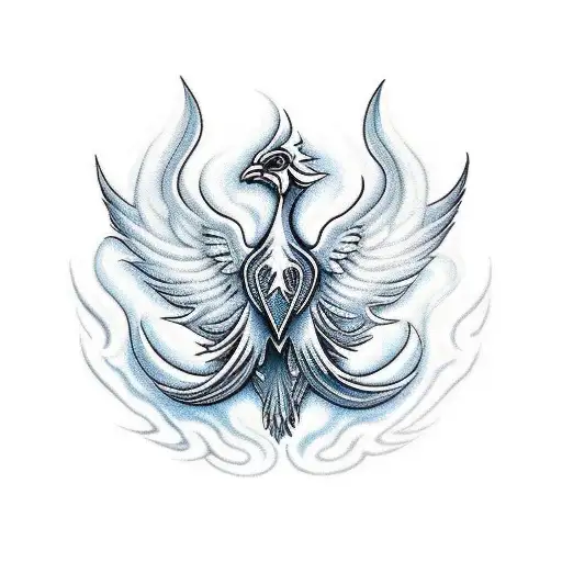 A Traditional-style Phoenix With Bold Wings Made Of Flames And Intricate Patterns