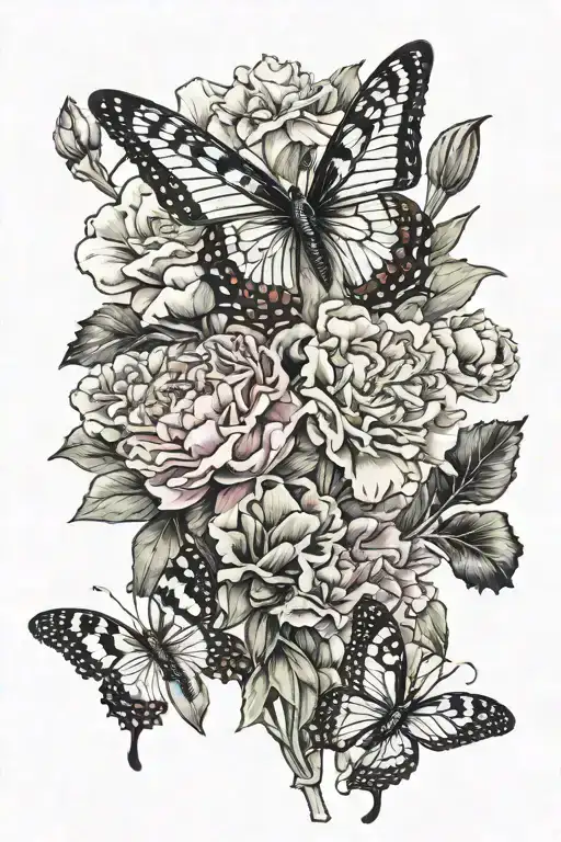 Carnation And Sweet Pea Bouquet With Butterfly