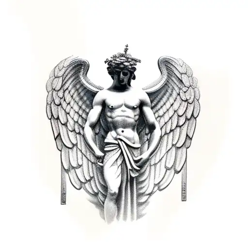 A Vintage-inspired Tattoo Of A Greek Statue With Angel Wings