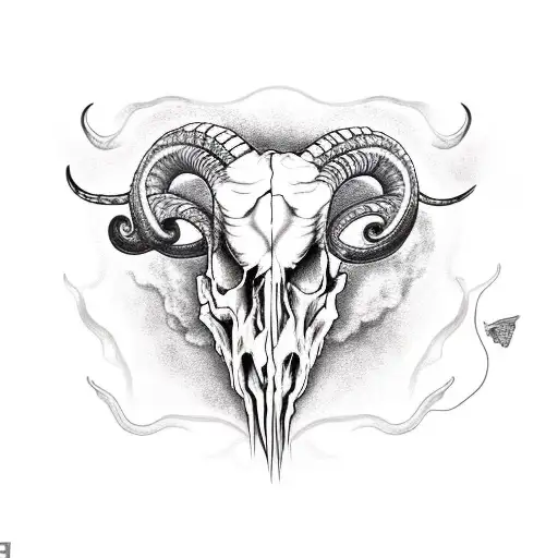 A Ram Skull With A Decaying Snake Wrapping Around The Ram Skull