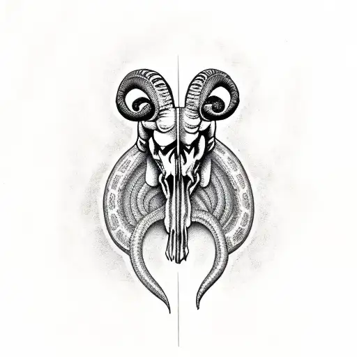 Ram Skull With A Snake