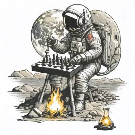 Astronaut Plsying Chess On The Moon By A Campfire