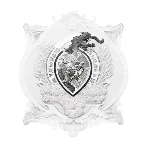 A Thermoforming Machine With A Traditional Family Crest In The Background