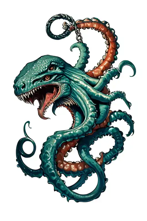 Kraken Fighting To Pull An Anchor Up