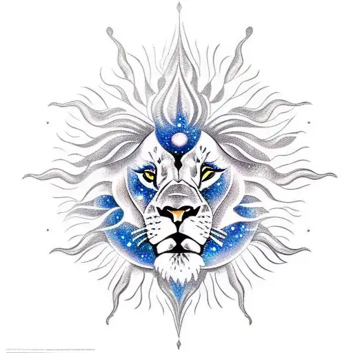 A Lion Holding A Sun In Its Mouth With A Galaxy Background