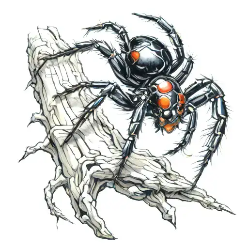 Realistic Black Widow Spider Crawling To The Top Right