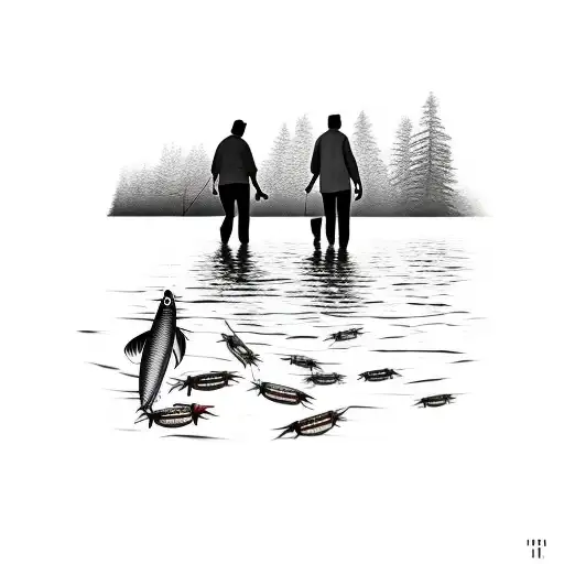 Father And Son Walking By Lake With Fishing Poles