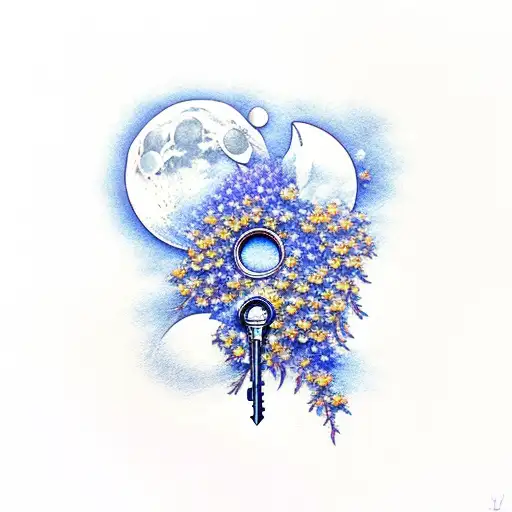 Water Moon With Delphinium Flowers On It In The Shape Of A Key Hole