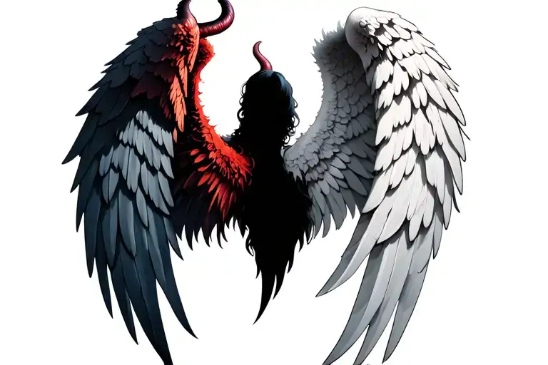 Left Devil Wing And Right Angel Wing Spread Without Body