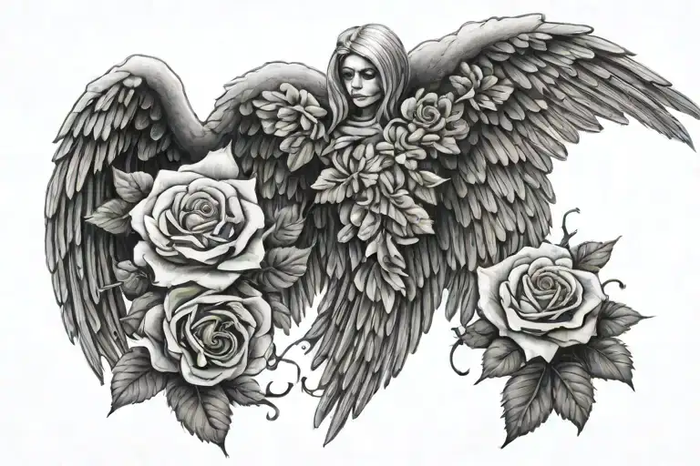 Fallen Angel Wings With Roses