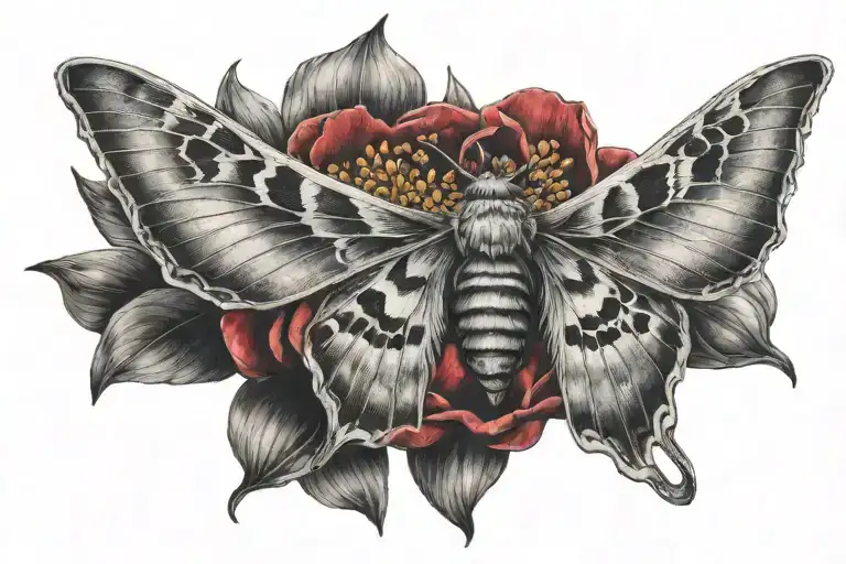 Moth With A Red Peony Flower Inside