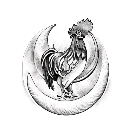 Rooster With Crescent Moon