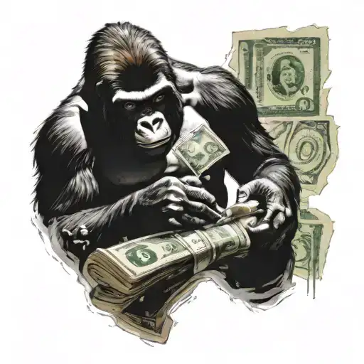 A Gorilla Welding Together A Pile Of Money With A Girl Admiring The Craftsmanship