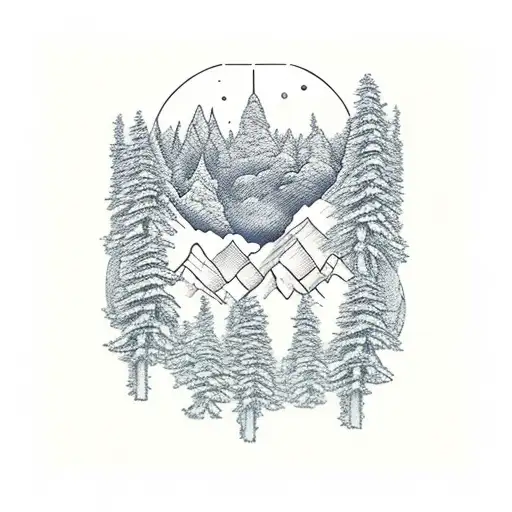 A Majestic Mountain Landscape With A Hidden Ai Symbol Among The Trees